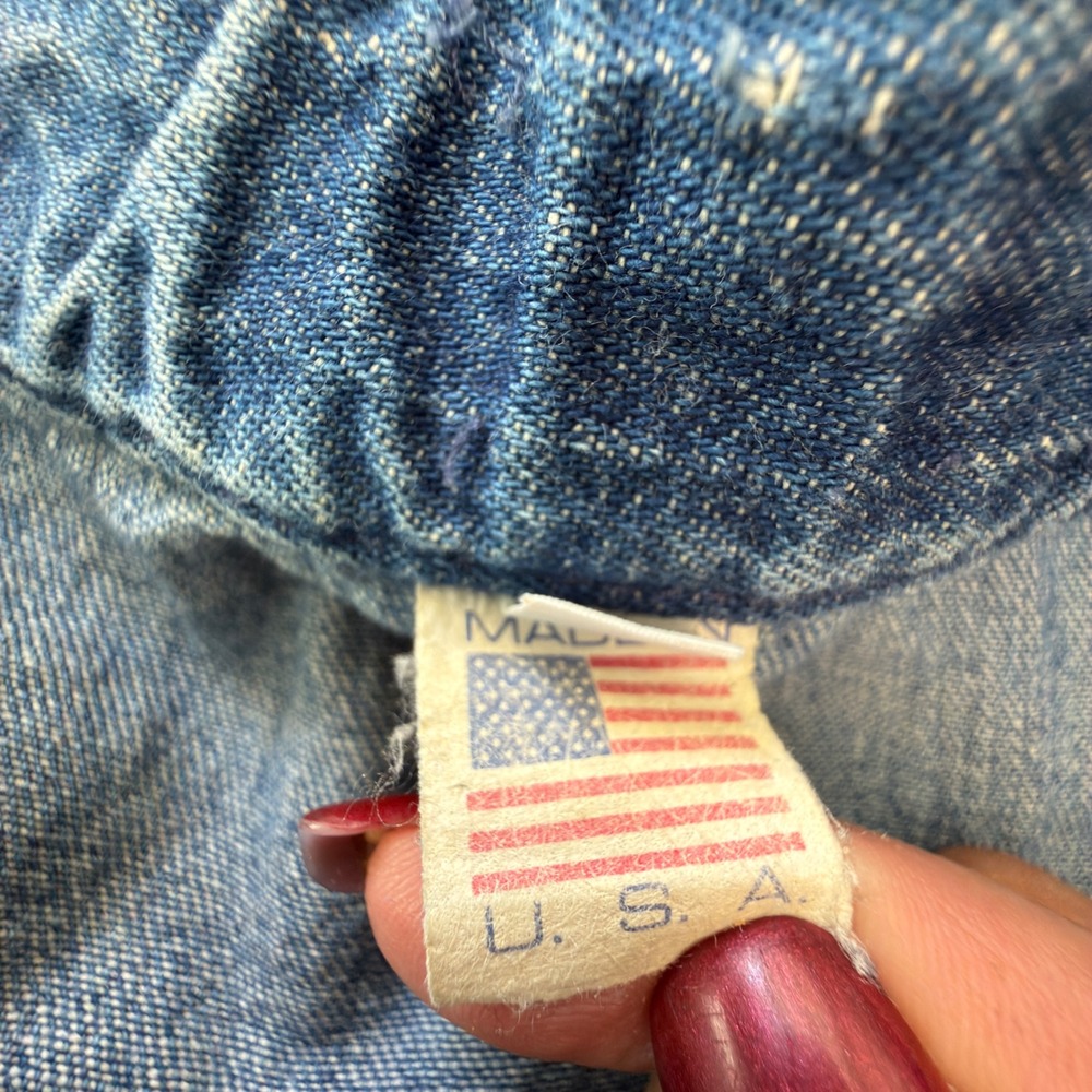 Vintage Patchwork Denim Midi Skirt Button Front Americana Folk Art Made in USA - Picture 7 of 16